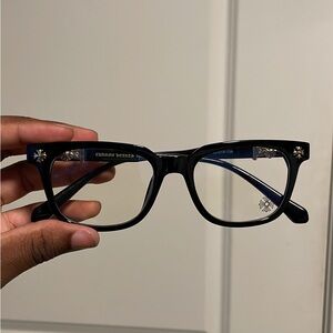 Chrome Hearts Black Rectangular Optical Glasses with Silver Accents